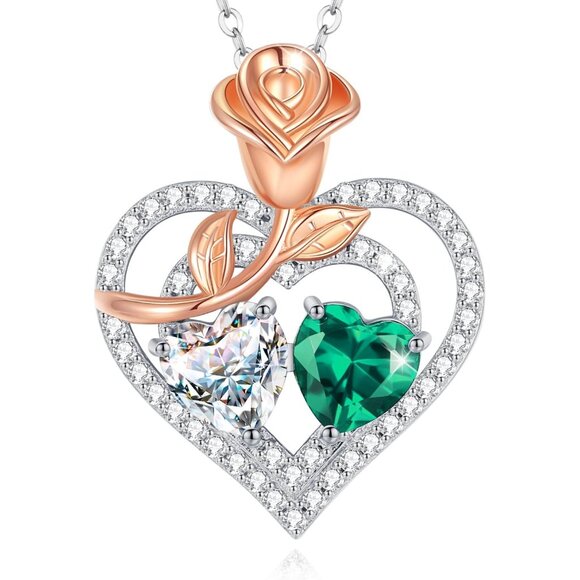 Sterling Silver Double Heart Birthstone Necklace - Women's Gift for Birthdays &